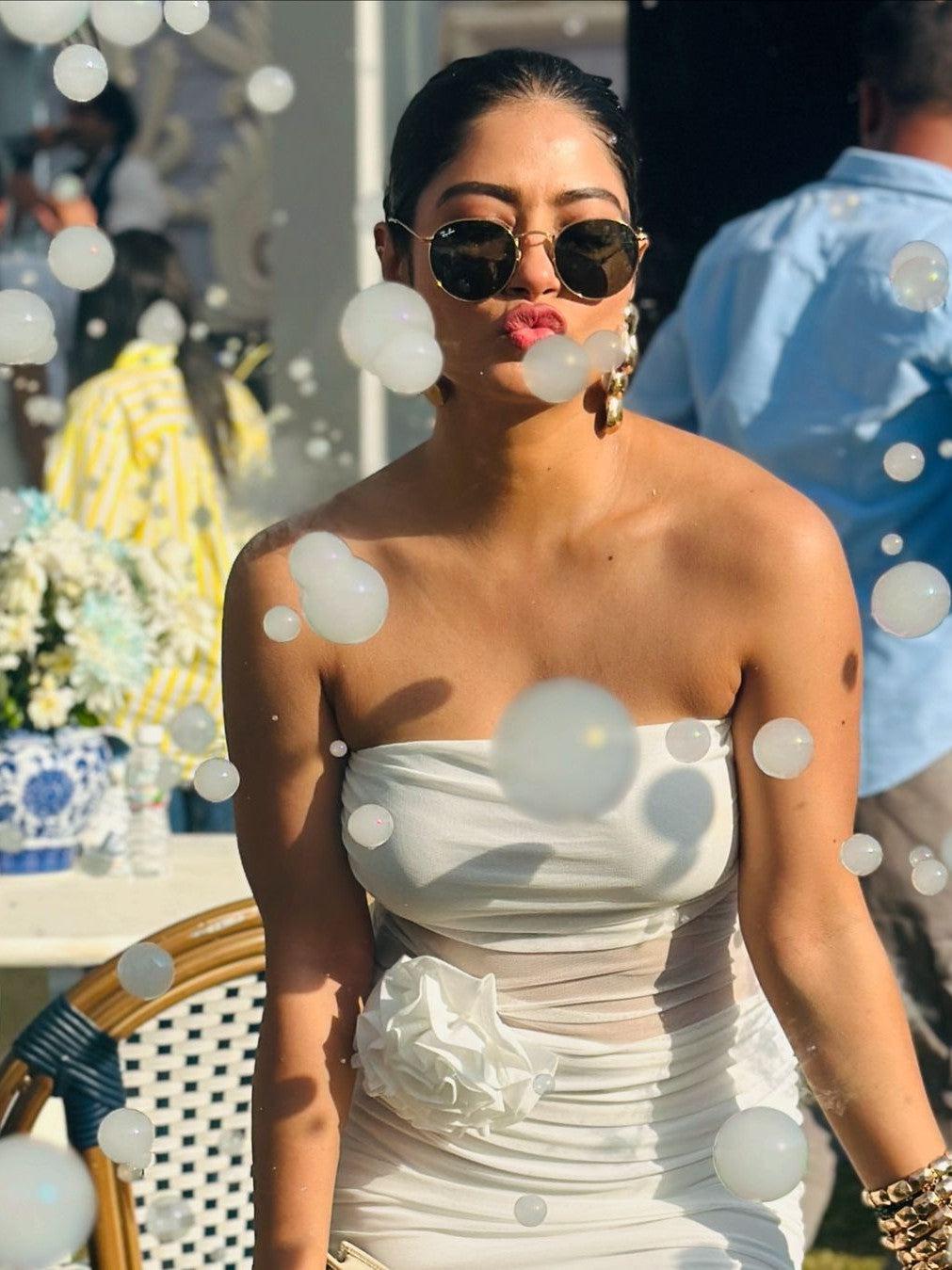 Flower Applique See through  Tube Maxi Dress