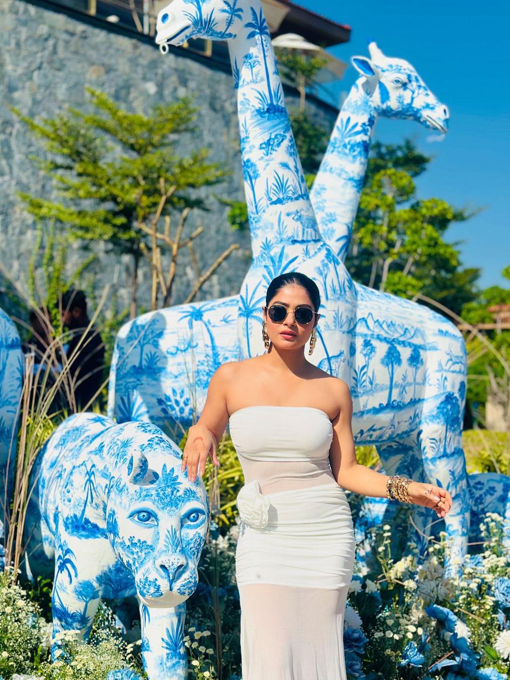 Flower Applique See through  Tube Maxi Dress