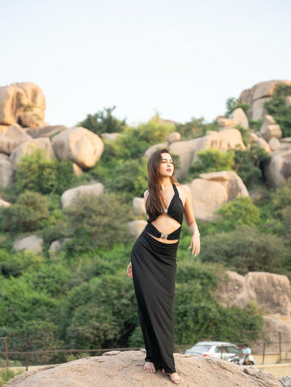 Butterfly Applique Halterneck Cutout Maxi Dress