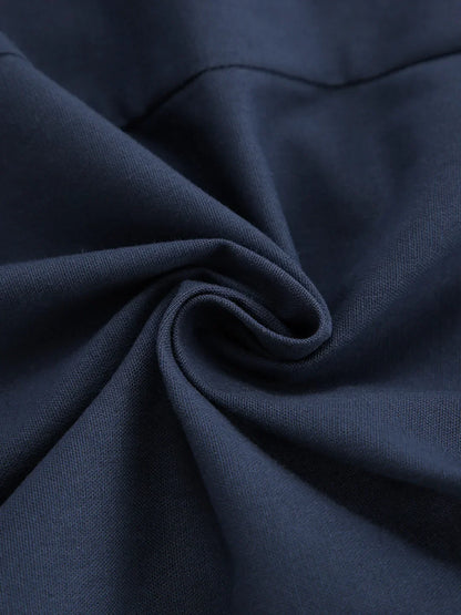 Deep Navy Cotton Casual Tailored Pockets Shorts Set