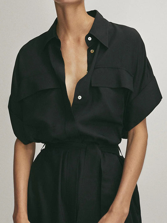 Always Elegant Polo Pockets Tied Midi Dress