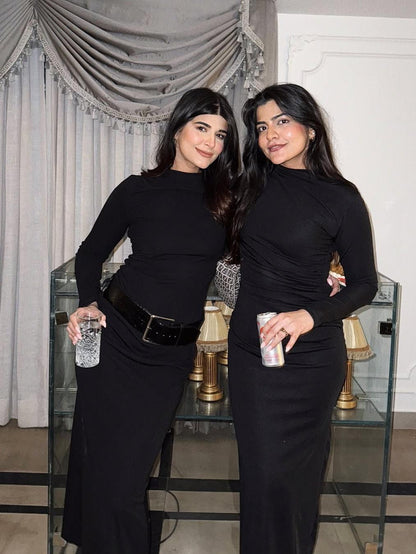 High Neck Maxi Dress With Belt