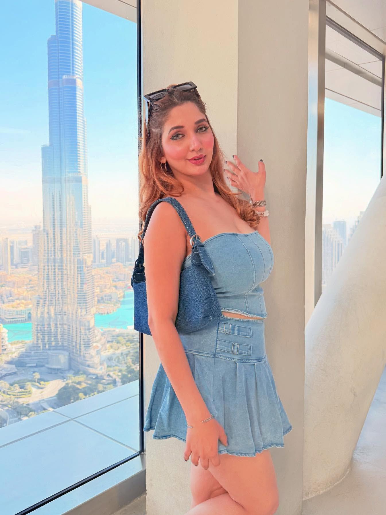 Crop Denim Tube Top & High Waist Split Skirt