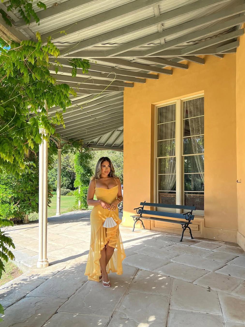 Asmi Spaghetti Strap Ruched Ruffle Dress