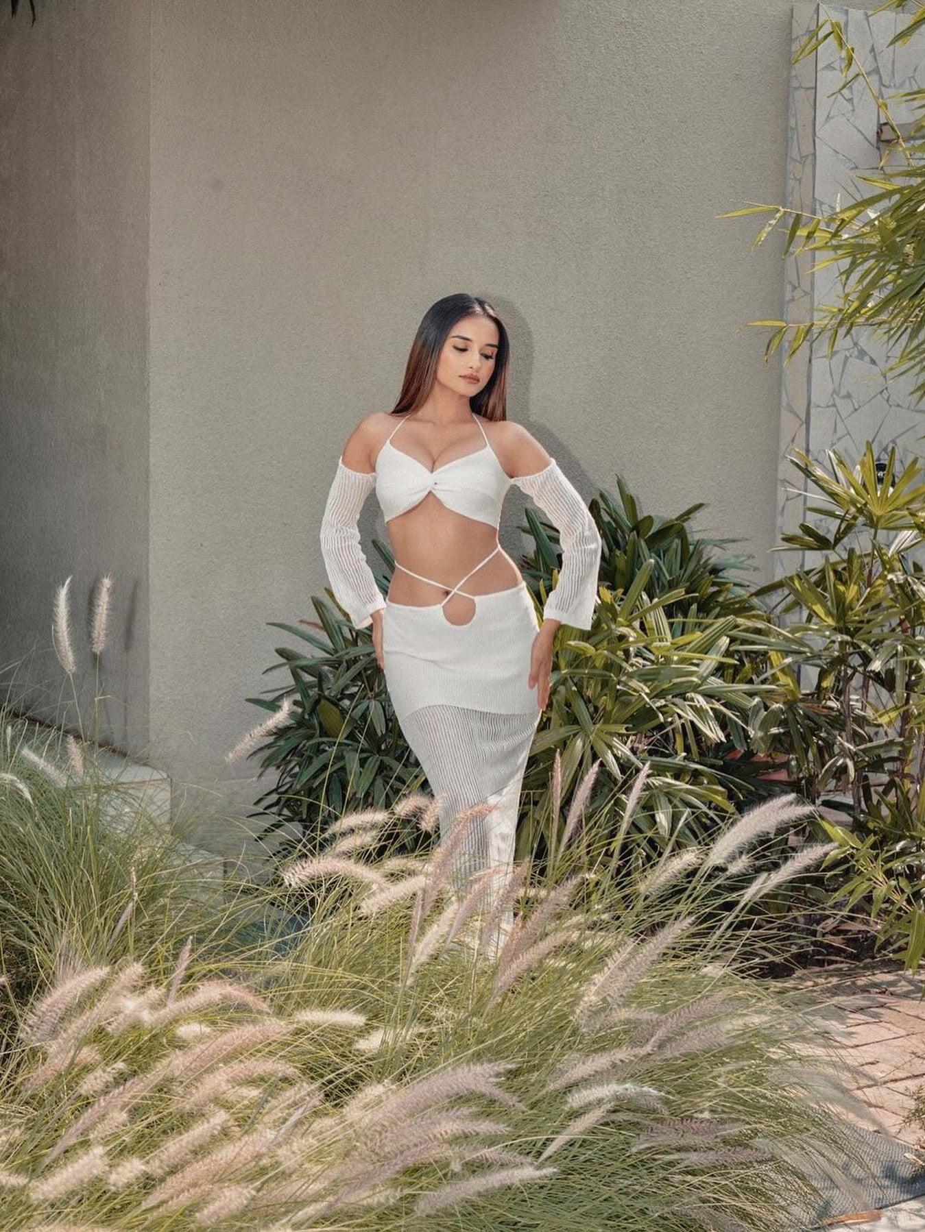 Knitted Halterneck Top & Mesh Skirt Coord Set