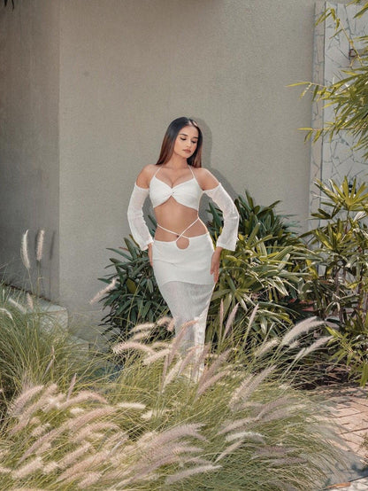 Knitted Halterneck Top & Mesh Skirt Coord Set