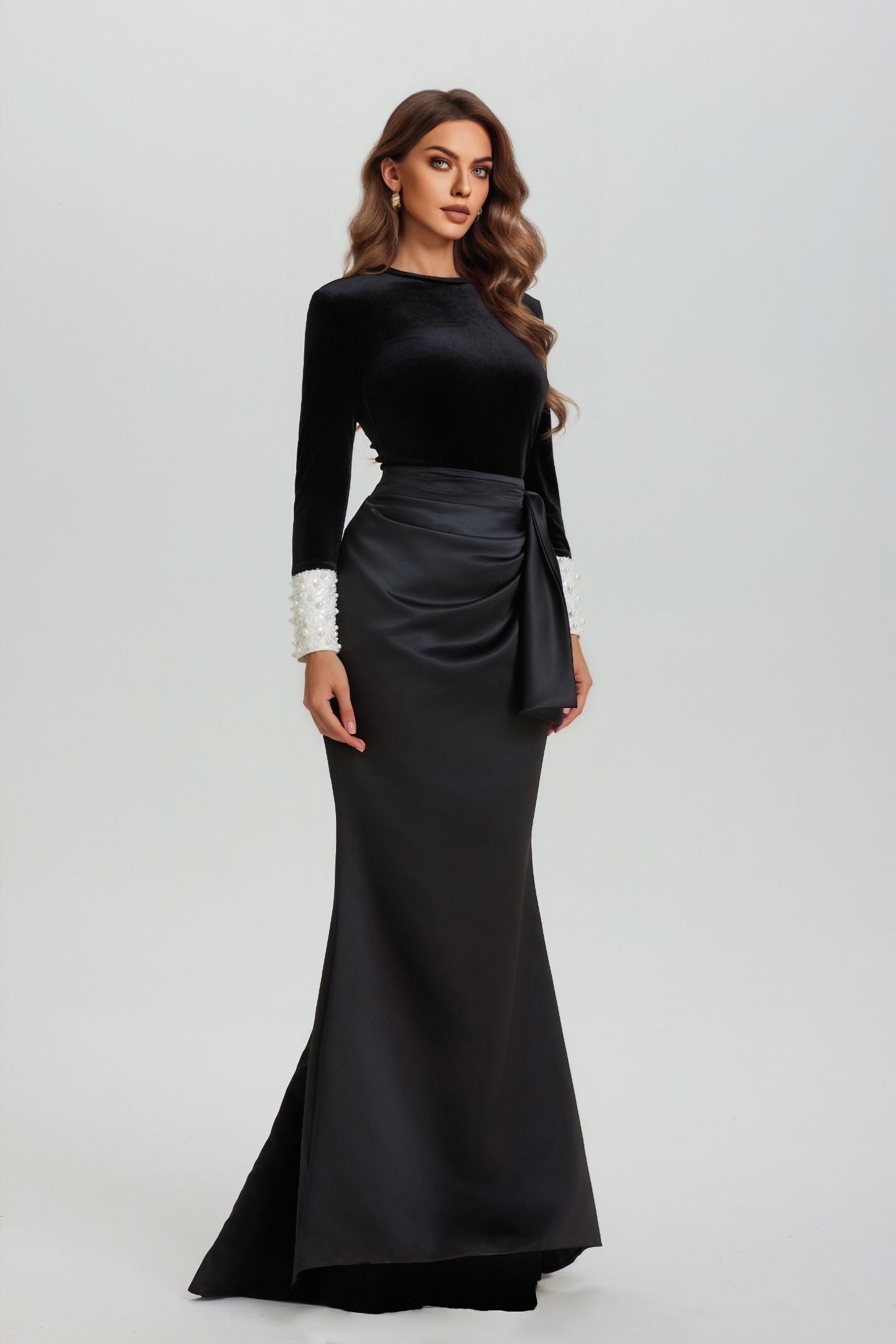 Hilary Long Sleeve Bowknot Maxi Skirt Set