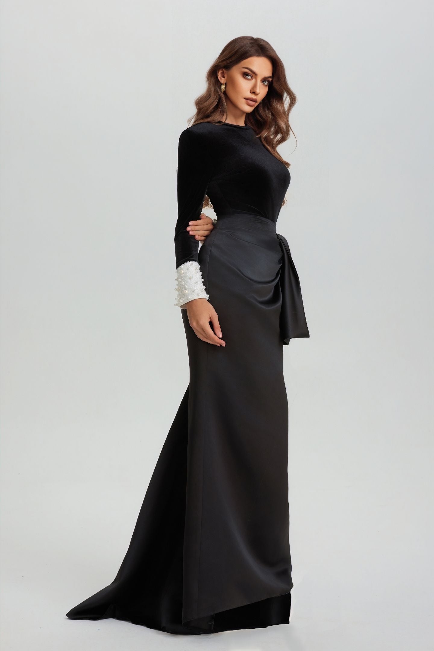 Hilary Long Sleeve Bowknot Maxi Skirt Set