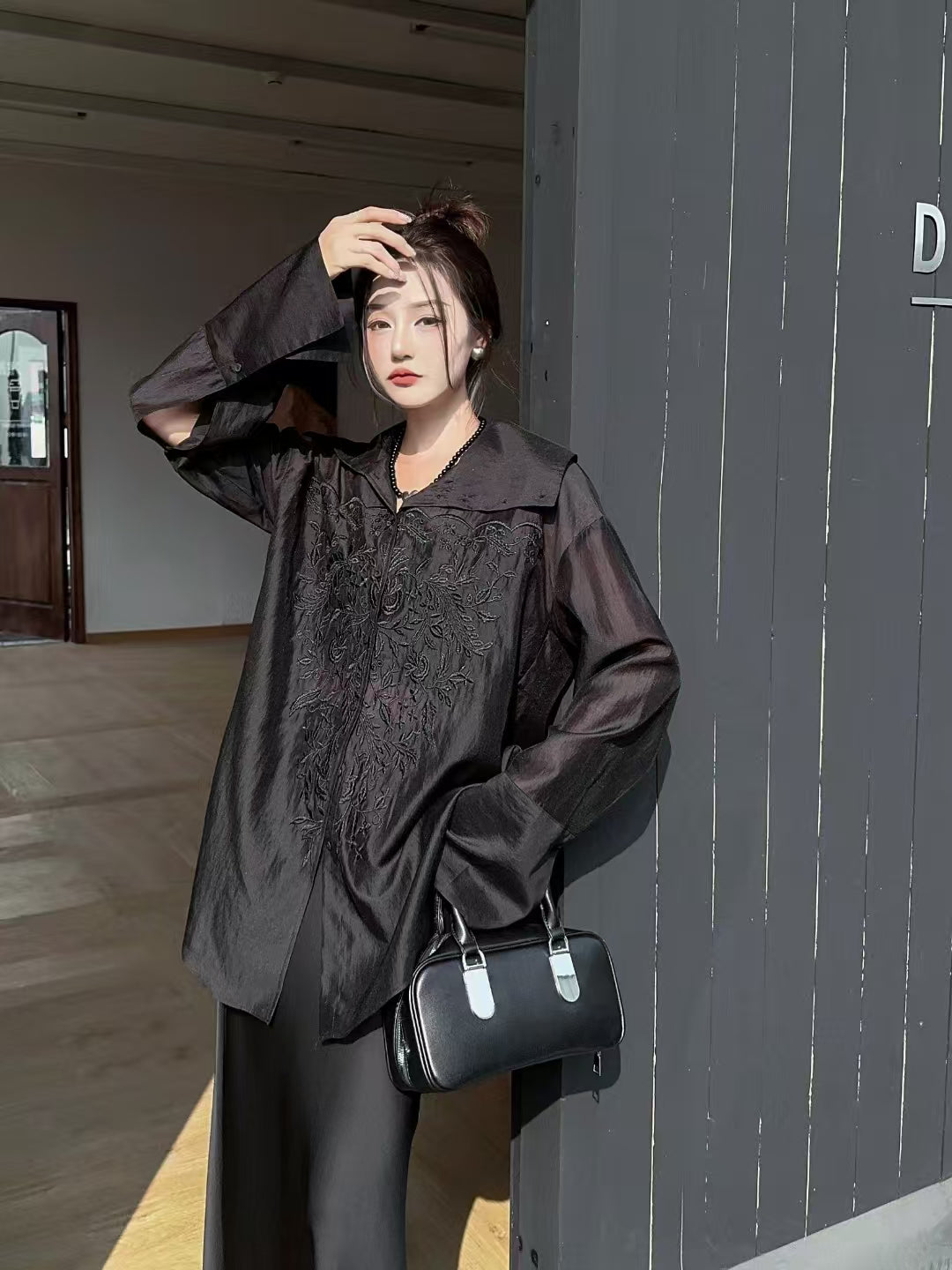 Oversized Fit Embroidered Buttons Shirt & Shorts Coord Set