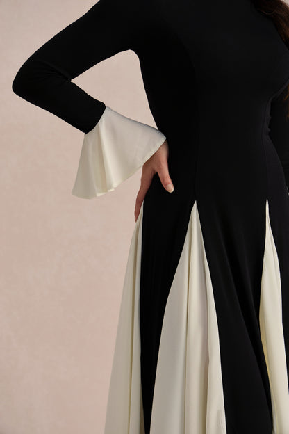 Aurora Color Block Ruffle Maxi Dress