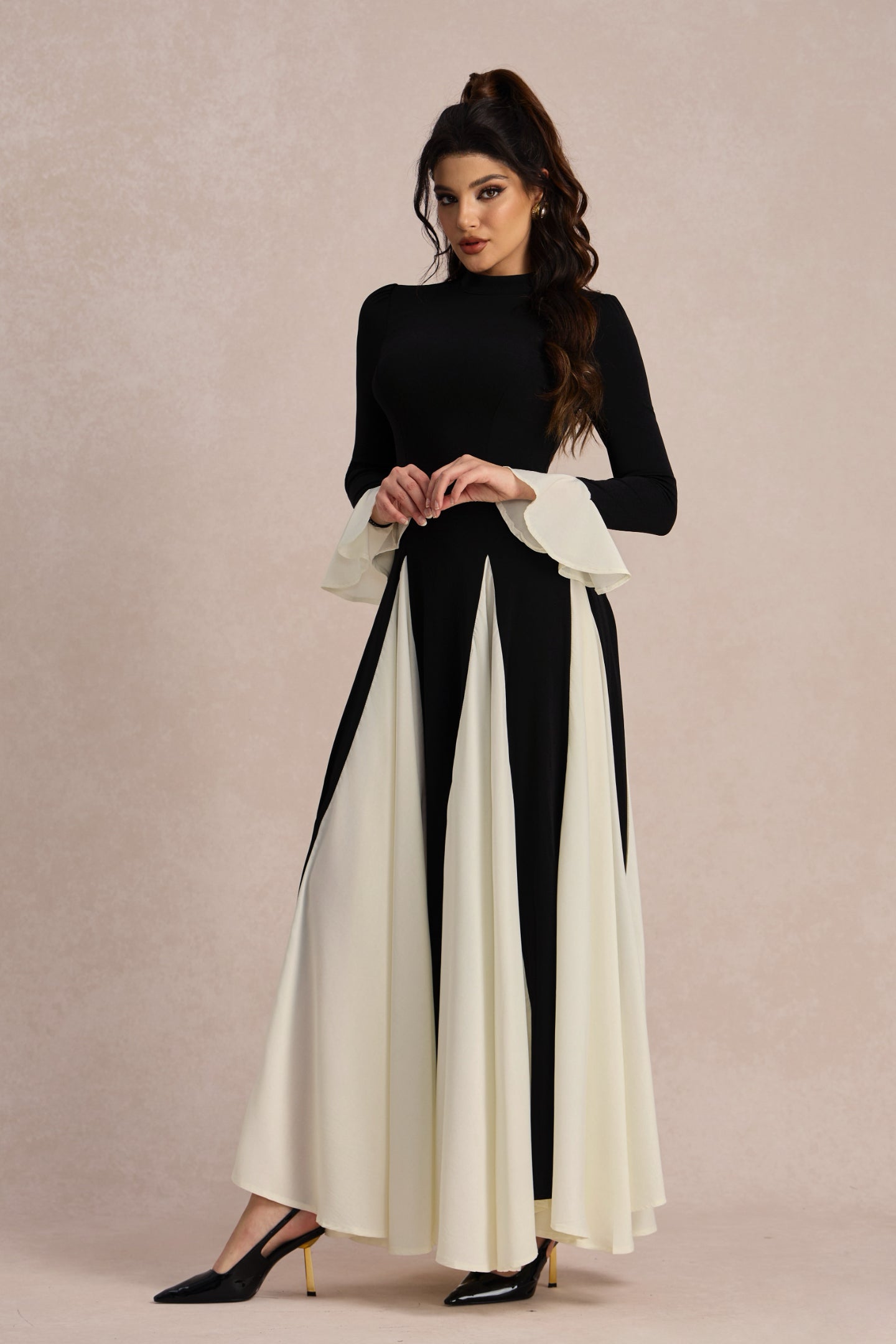 Aurora Color Block Ruffle Maxi Dress