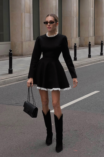 Norma Long Sleeve Lace Trim Mini Dress