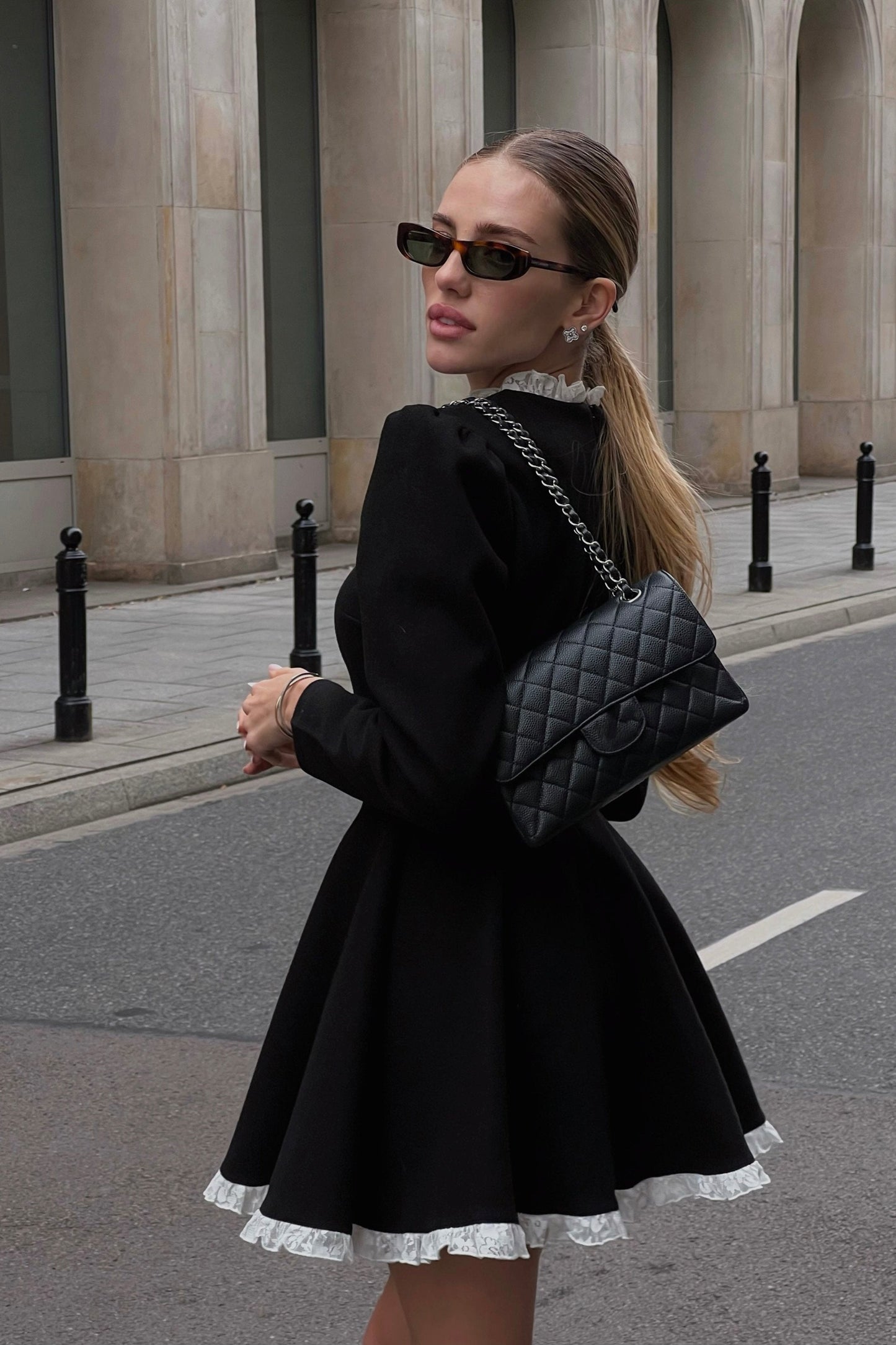 Norma Long Sleeve Lace Trim Mini Dress