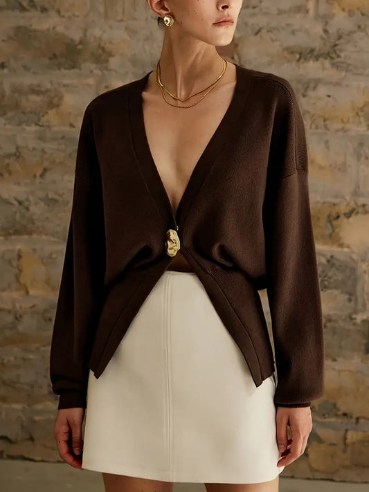 One Button Long Sleeve Waist-controlled Top