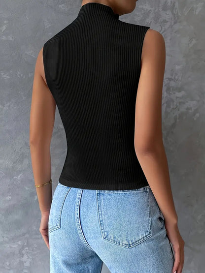 Half-turtleneck Sleeveless Knitted Vest