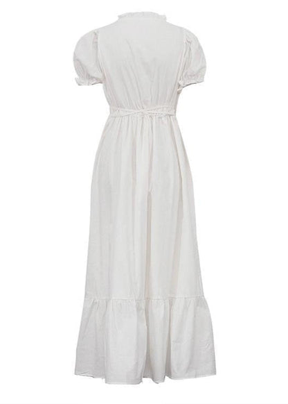 Ivory Grace - Puff Sleeve Linen Midi Dress