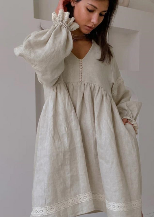 Willowfield - Linen Puff Sleeve Babydoll Dress