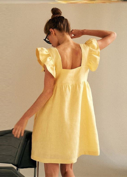Soleil Linen Flutter-Sleeve Mini Dress