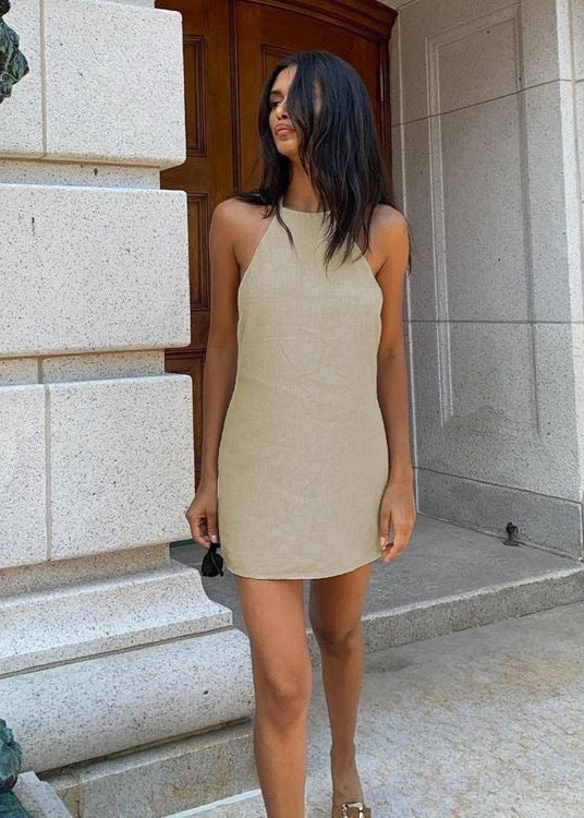 Solana Tie-Back Dress - Linen Halter Mini
