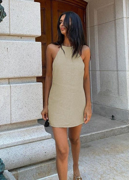 Solana Tie-Back Dress - Linen Halter Mini