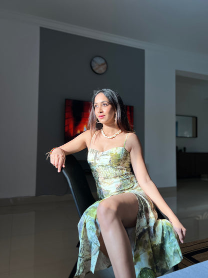 Floral Print Spaghetti Strap Bustier Dress