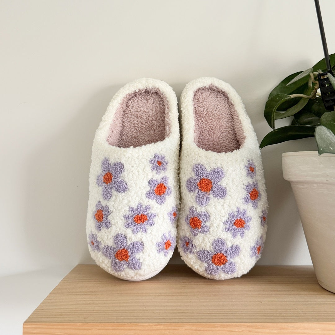Rainbow and Flowers Plush Slippers