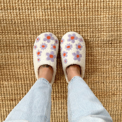 Rainbow and Flowers Plush Slippers