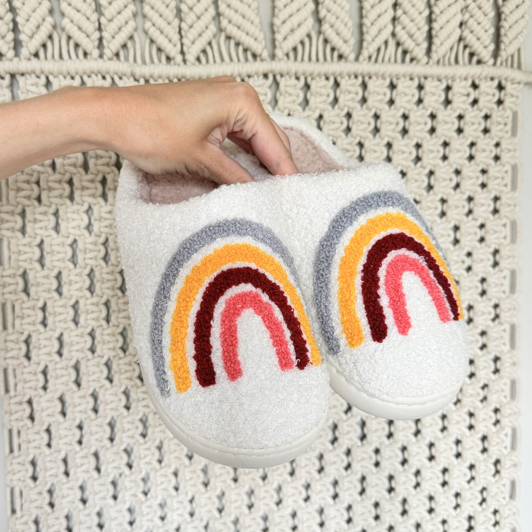 Rainbow and Flowers Plush Slippers