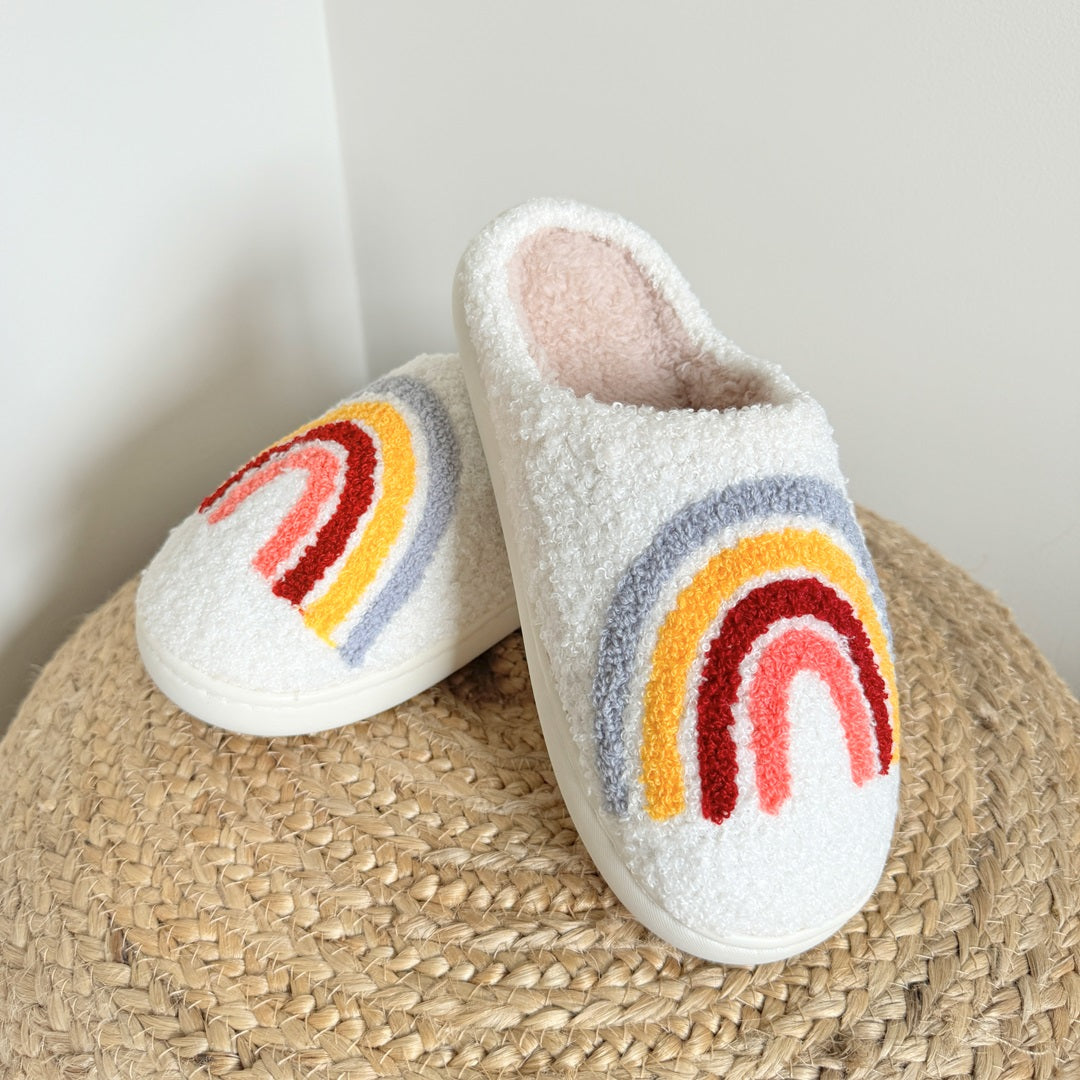Rainbow and Flowers Plush Slippers