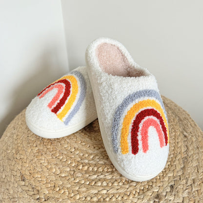 Rainbow and Flowers Plush Slippers
