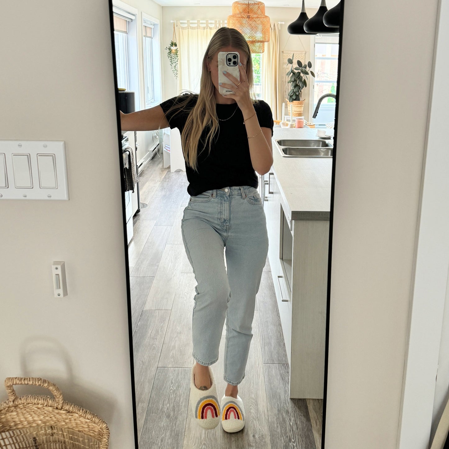 Rainbow and Flowers Plush Slippers