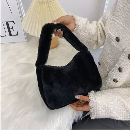 Soft Plush Leopard Pattern Shoulder Tote Handbag