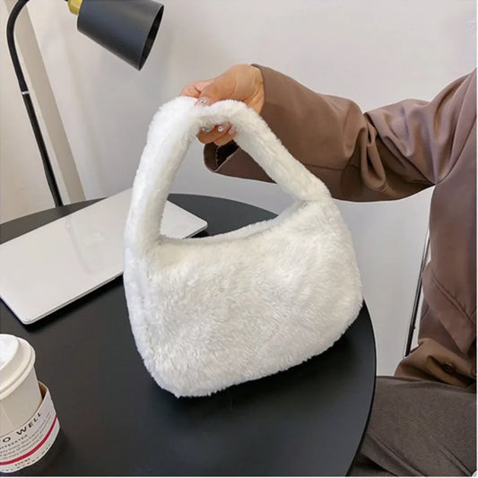 Soft Plush Leopard Pattern Shoulder Tote Handbag
