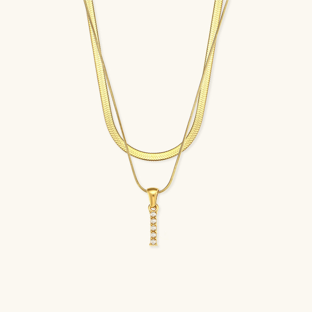 Opal Charm - Layered Gold Initial Necklace