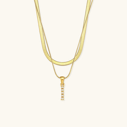 Opal Charm - Layered Gold Initial Necklace