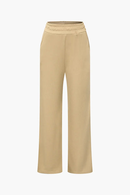 Ilsa Brown Asymmetric Off Shoulder Top And Straight Leg Pants Set