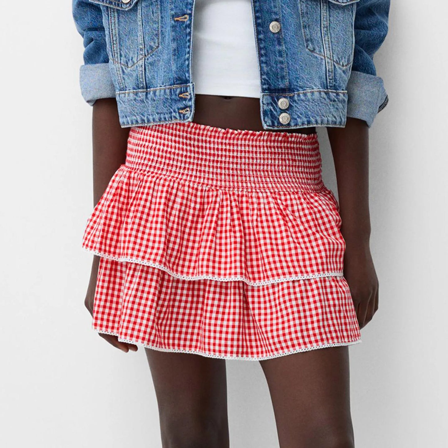 Elegant Layered Plaid Summer Skirt