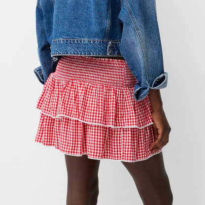 Elegant Layered Plaid Summer Skirt