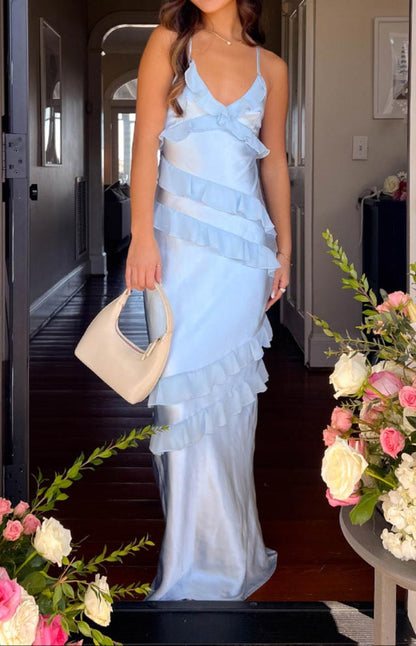 Andrea Blue Ruffle Maxi Dress
