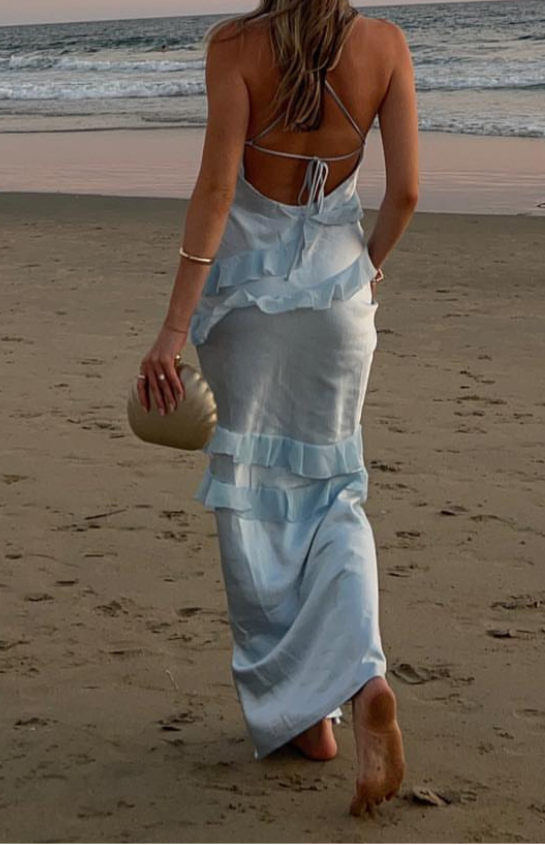 Andrea Blue Ruffle Maxi Dress