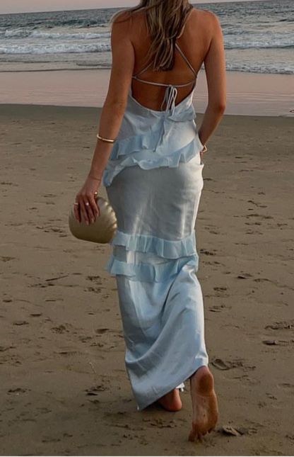 Andrea Blue Ruffle Maxi Dress