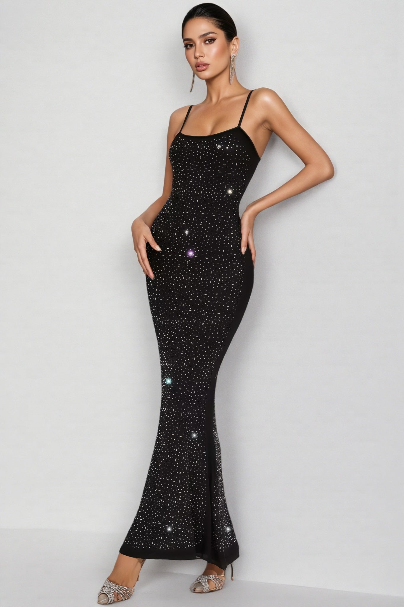 Russell Black Embellished Mesh Maxi Dress