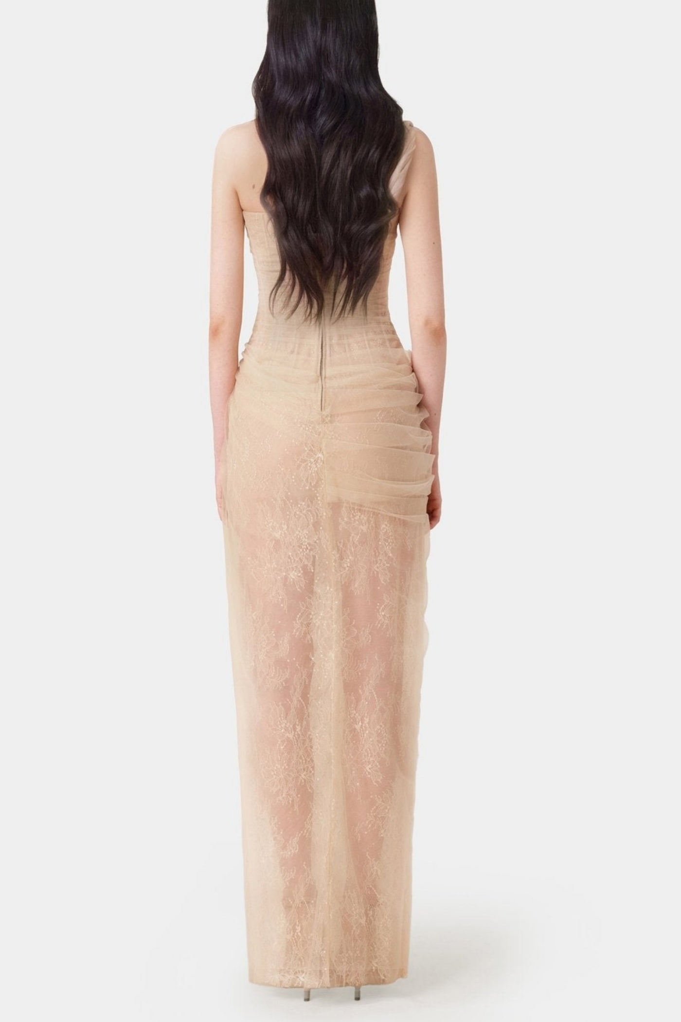 Inina Lace Corset One Shoulder Maxi Dress - Beige