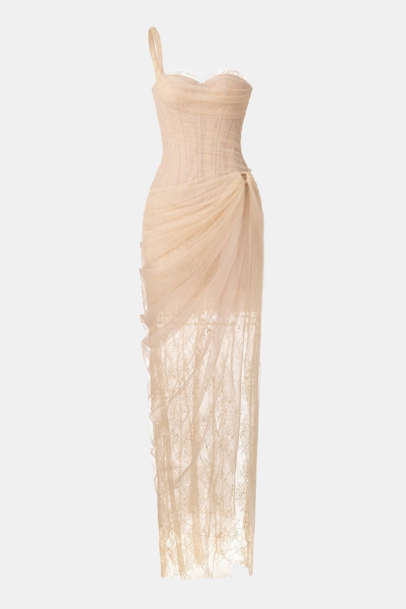 Inina Lace Corset One Shoulder Maxi Dress - Beige