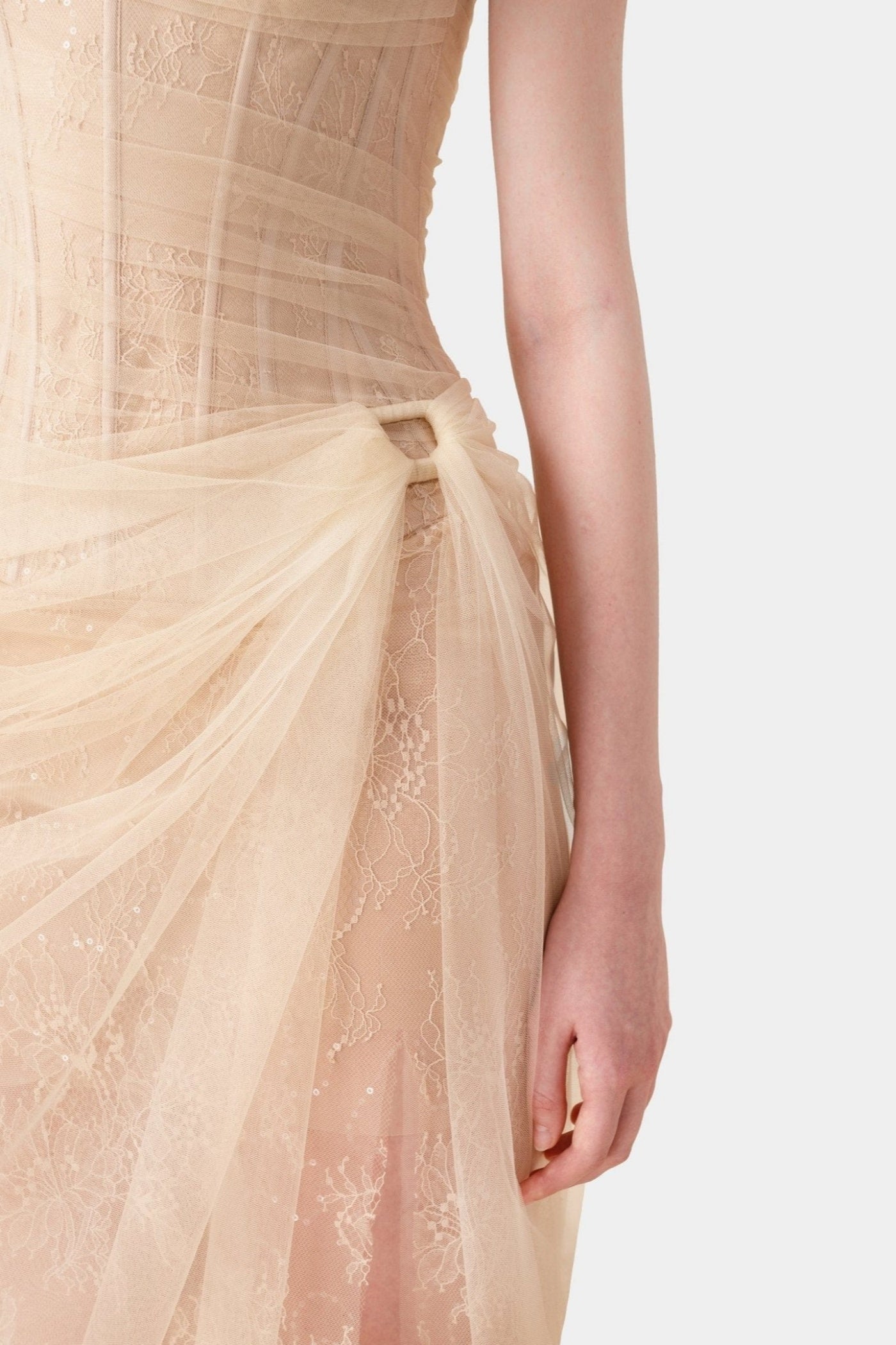 Inina Lace Corset One Shoulder Maxi Dress - Beige