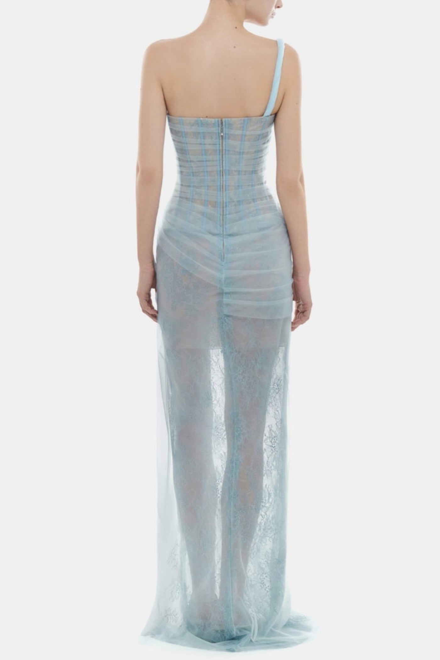 Inina Lace Corset One Shoulder Maxi Dress - Blue