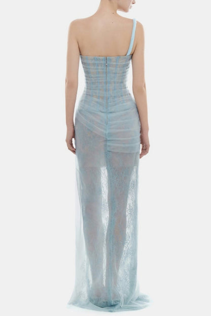 Inina Lace Corset One Shoulder Maxi Dress - Blue