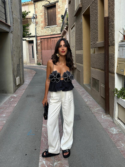 Applique Rhinestone Flowers Top