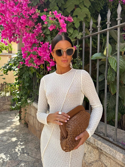 Off White Knitted Backless Maxi Dress