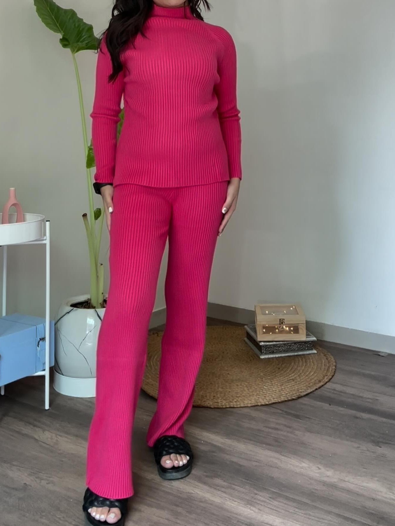 Stripe Soft Knit Turtle Neck Coord Set